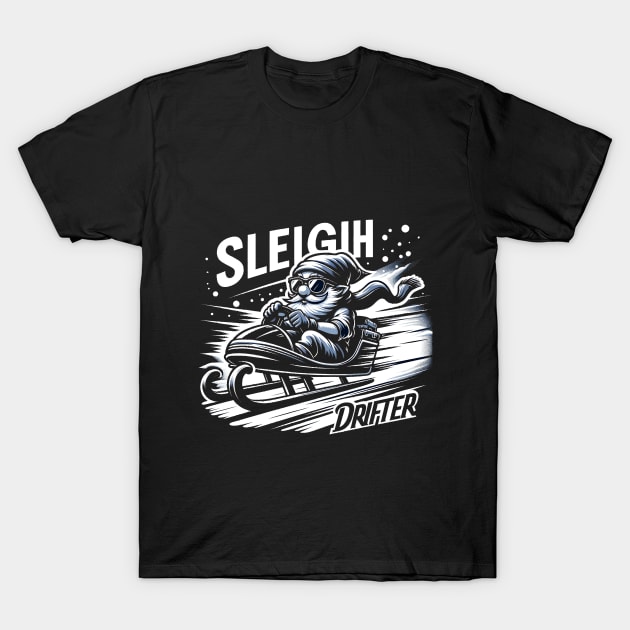 Sleigh Drifter - Gnome in Snowy Power-Slide T-Shirt by PixelProphets